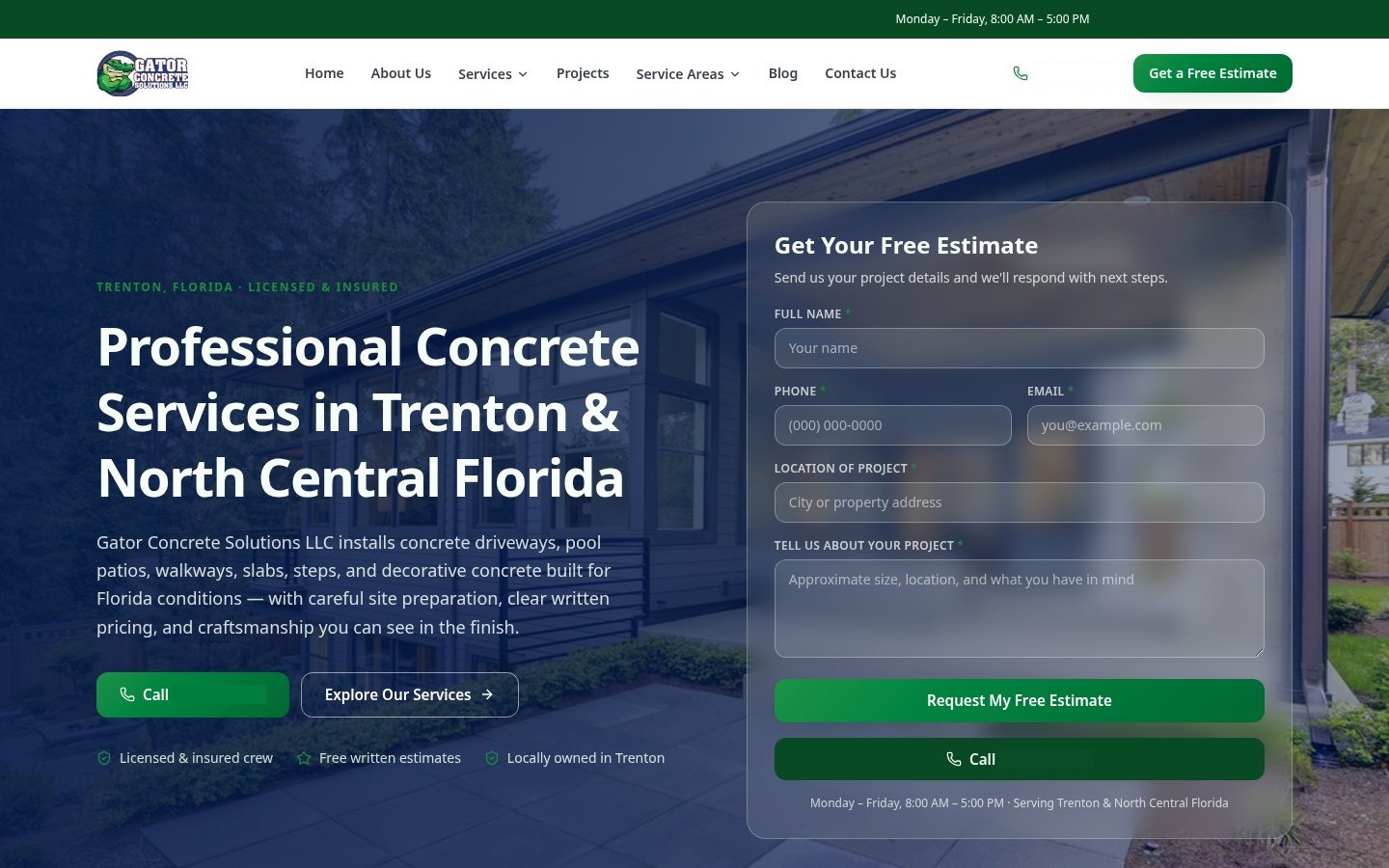 Gator Concrete Solutions website